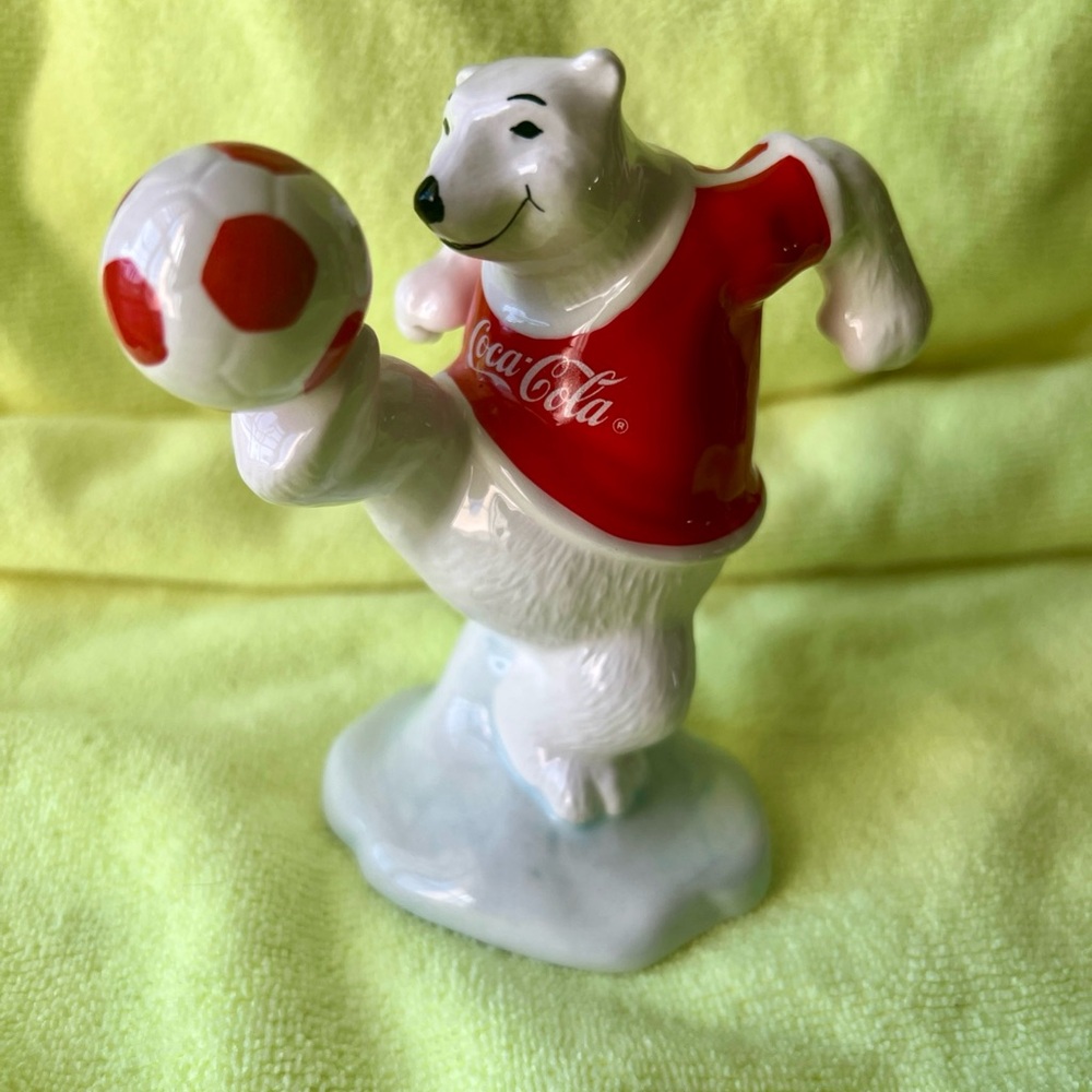 Coca-Cola Ceramic Polar Bear Soccer Figurine